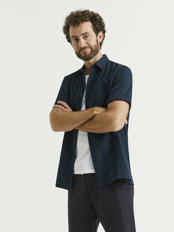 Celio Tmavě modrá pánská vzorovaná košile s příměsí lnu Celio