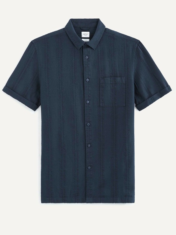 Celio Tmavě modrá pánská vzorovaná košile s příměsí lnu Celio