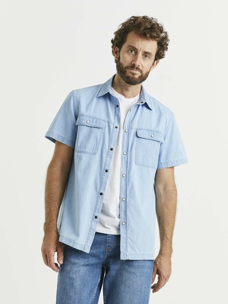 Celio Světle modrá pánská džínová košile s kapsami Celio