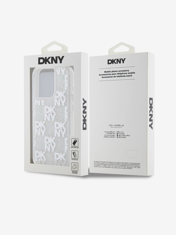 DKNY Liquid Glitter Checkered Pattern Zadní Kryt pro iPhone 15 Pro Transparent DKNY