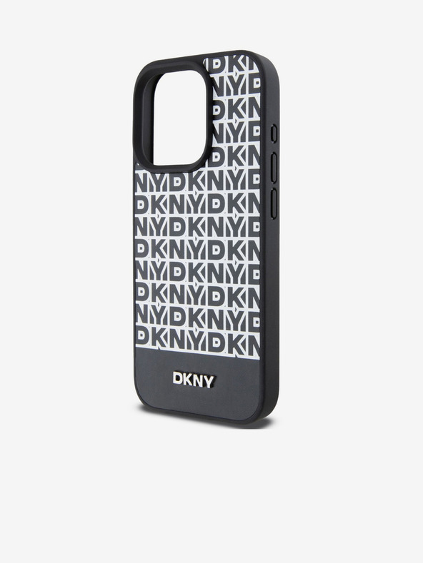 DKNY PU Leather Repeat Pattern Bottom Stripe MagSafe Zadní Kryt pro iPhone 14 Pro Max Black DKNY