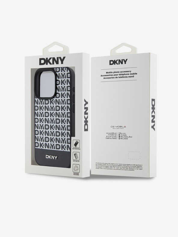 DKNY PU Leather Repeat Pattern Bottom Stripe MagSafe Zadní Kryt pro iPhone 14 Pro Max Black DKNY