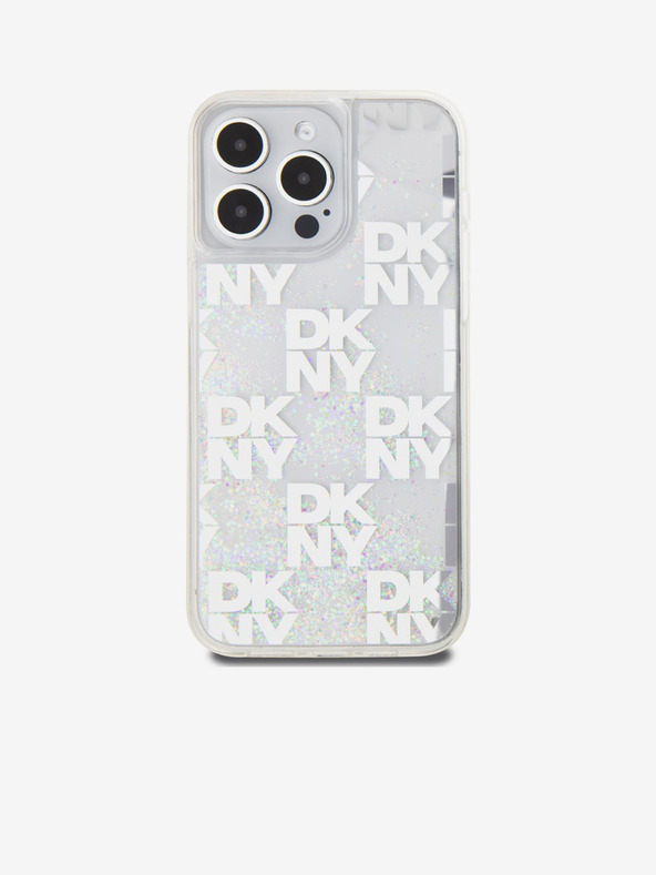 DKNY Liquid Glitter Checkered Pattern Zadní Kryt pro iPhone 15 Pro Max Transparent DKNY