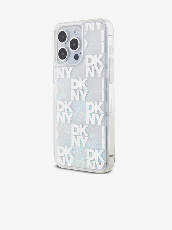 DKNY Liquid Glitter Checkered Pattern Zadní Kryt pro iPhone 15 Pro Max Transparent DKNY