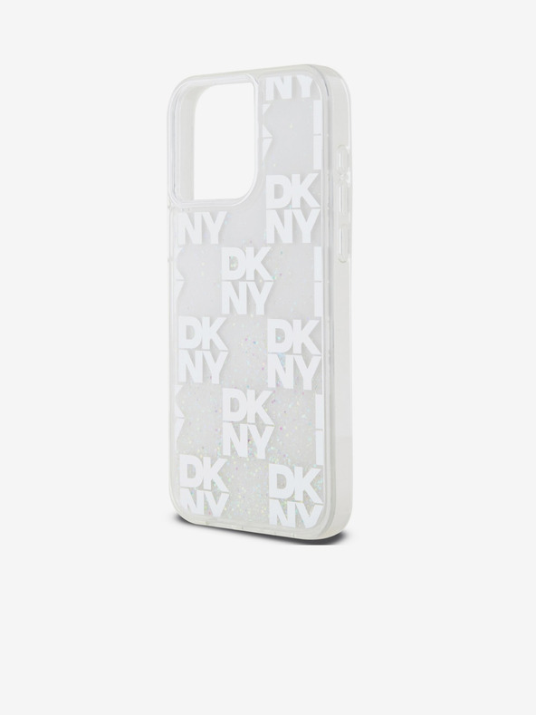 DKNY Liquid Glitter Checkered Pattern Zadní Kryt pro iPhone 15 Pro Max Transparent DKNY
