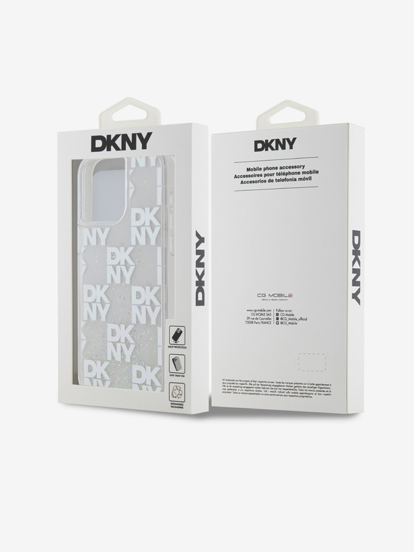 DKNY Liquid Glitter Checkered Pattern Zadní Kryt pro iPhone 15 Pro Max Transparent DKNY