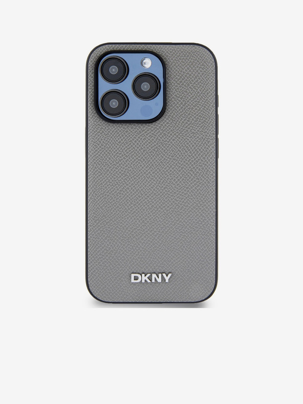 DKNY PU Leather Silver Metal Logo Magsafe Zadní Kryt pro iPhone 15 Pro Grey DKNY