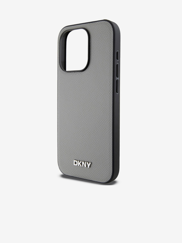 DKNY PU Leather Silver Metal Logo Magsafe Zadní Kryt pro iPhone 15 Pro Grey DKNY