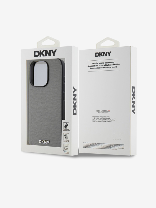 DKNY PU Leather Silver Metal Logo Magsafe Zadní Kryt pro iPhone 15 Pro Grey DKNY