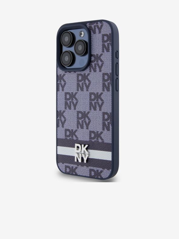 DKNY PU Leather Checkered Pattern and Stripe Zadní Kryt pro iPhone 15 Pro Max Blue DKNY