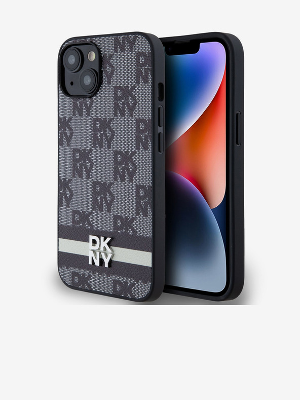 DKNY PU Leather Checkered Pattern and Stripe Zadní Kryt pro iPhone 13 Black DKNY