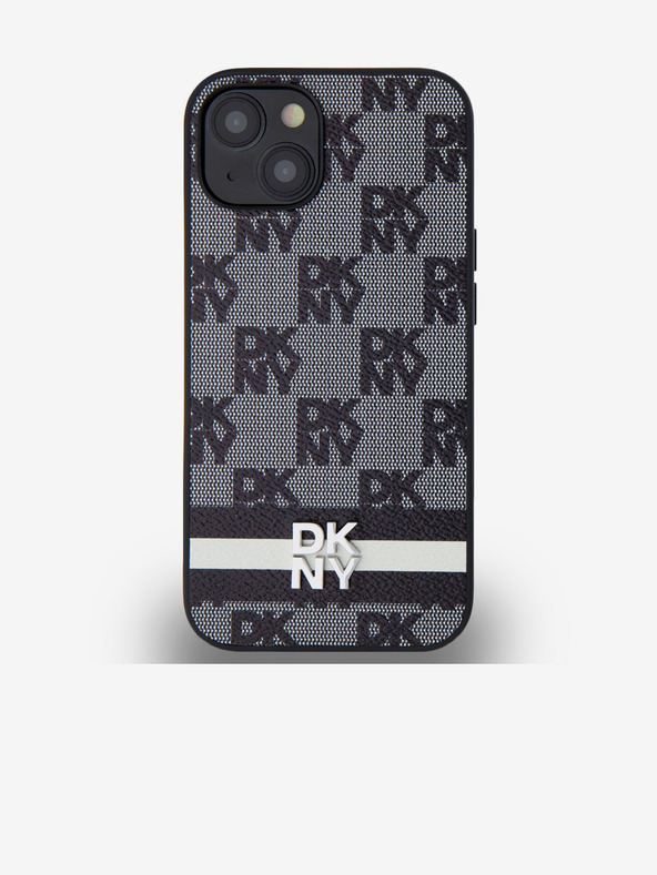 DKNY PU Leather Checkered Pattern and Stripe Zadní Kryt pro iPhone 13 Black DKNY