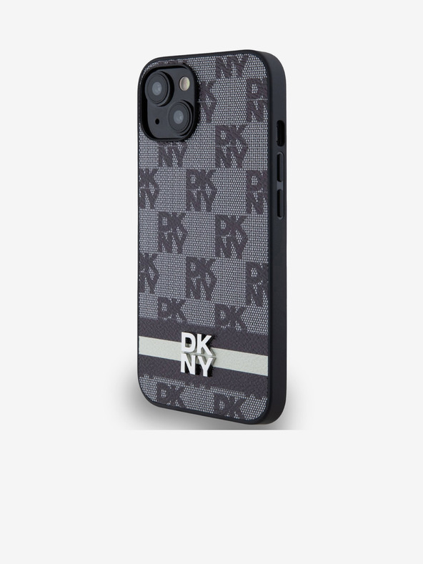 DKNY PU Leather Checkered Pattern and Stripe Zadní Kryt pro iPhone 13 Black DKNY