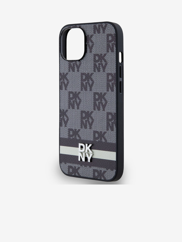 DKNY PU Leather Checkered Pattern and Stripe Zadní Kryt pro iPhone 13 Black DKNY