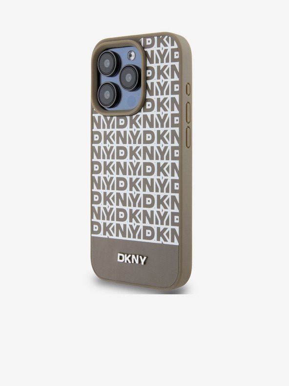 DKNY PU Leather Repeat Pattern Bottom Stripe MagSafe Zadní Kryt pro iPhone 14 Pro Max Brown DKNY