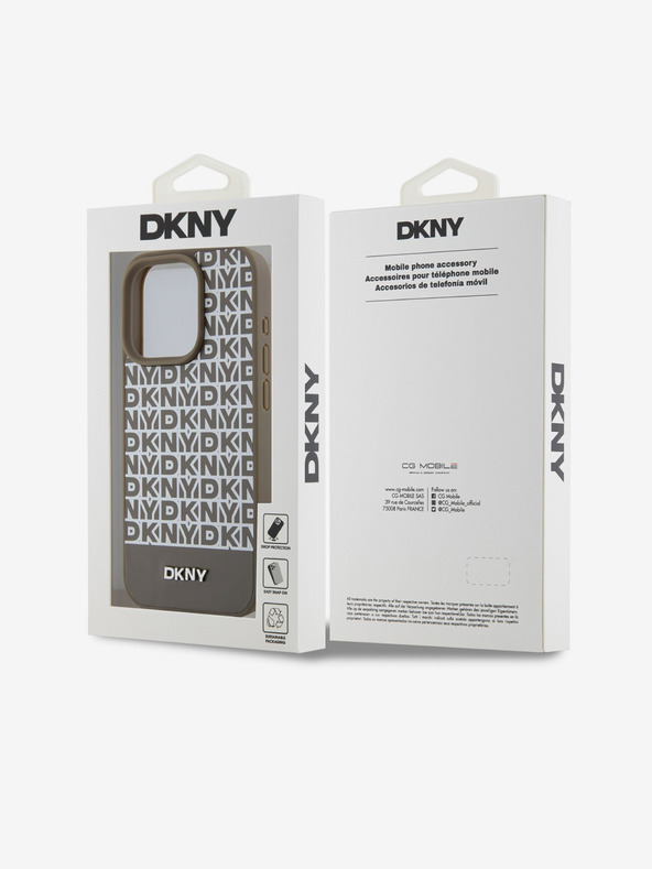 DKNY PU Leather Repeat Pattern Bottom Stripe MagSafe Zadní Kryt pro iPhone 14 Pro Max Brown DKNY