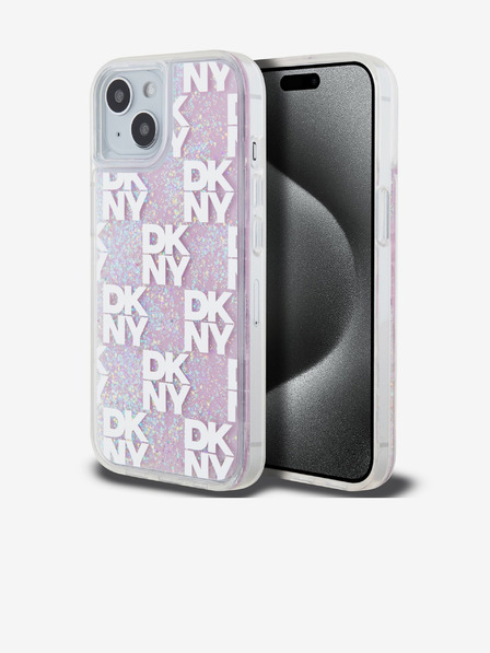 DKNY Liquid Glitter Checkered Pattern Zadní Kryt pro iPhone 15 Pink DKNY