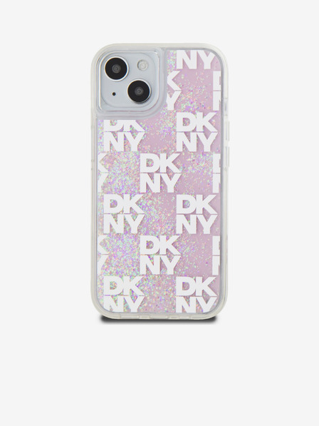 DKNY Liquid Glitter Checkered Pattern Zadní Kryt pro iPhone 15 Pink DKNY