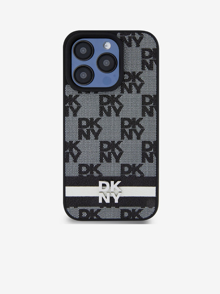 DKNY PU Leather Checkered Pattern and Stripe Zadní Kryt pro iPhone 13 Pro Black DKNY