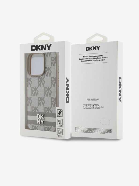 DKNY PU Leather Checkered Pattern and Stripe Zadní Kryt pro iPhone 13 Pro Max Beige DKNY