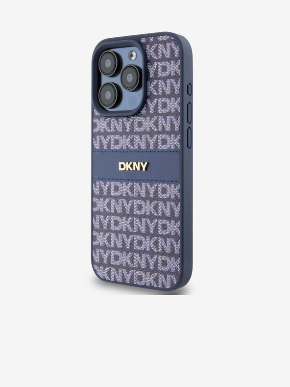 DKNY PU Leather Repeat Pattern Tonal Stripe Zadní Kryt pro iPhone 15 Pro Max Blue DKNY