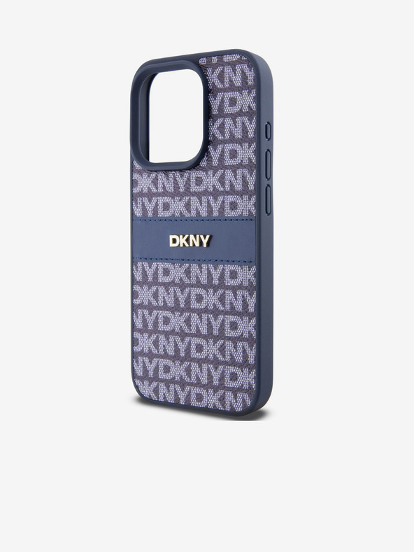 DKNY PU Leather Repeat Pattern Tonal Stripe Zadní Kryt pro iPhone 15 Pro Max Blue DKNY