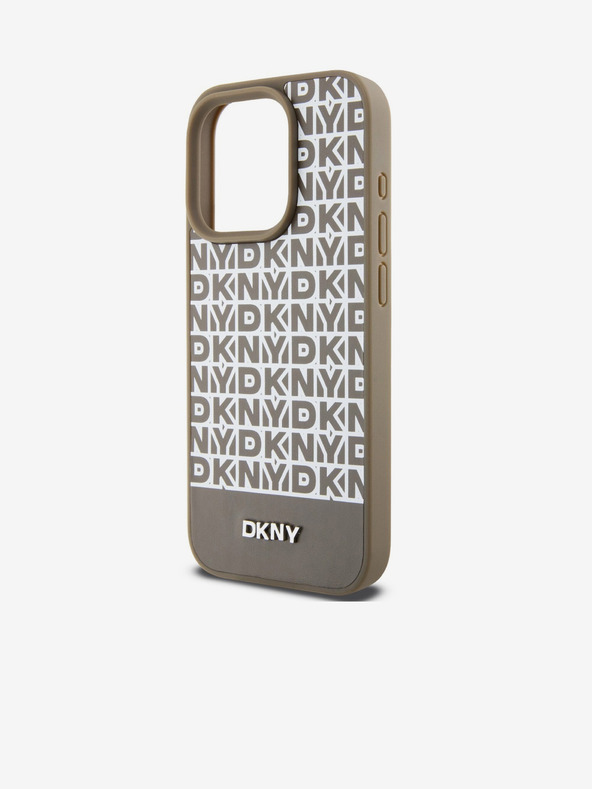 DKNY PU Leather Repeat Pattern Bottom Stripe MagSafe Zadní Kryt pro iPhone 13 Pro Max Brown DKNY