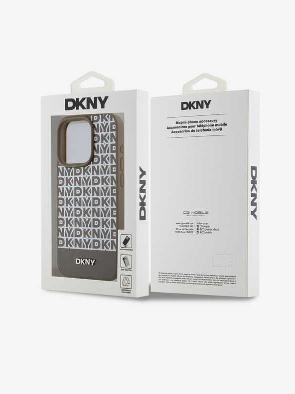 DKNY PU Leather Repeat Pattern Bottom Stripe MagSafe Zadní Kryt pro iPhone 13 Pro Max Brown DKNY