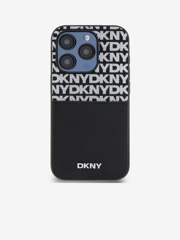 DKNY PU Leather Repeat Pattern Card Pocket Zadní Kryt pro iPhone 15 Pro Black DKNY