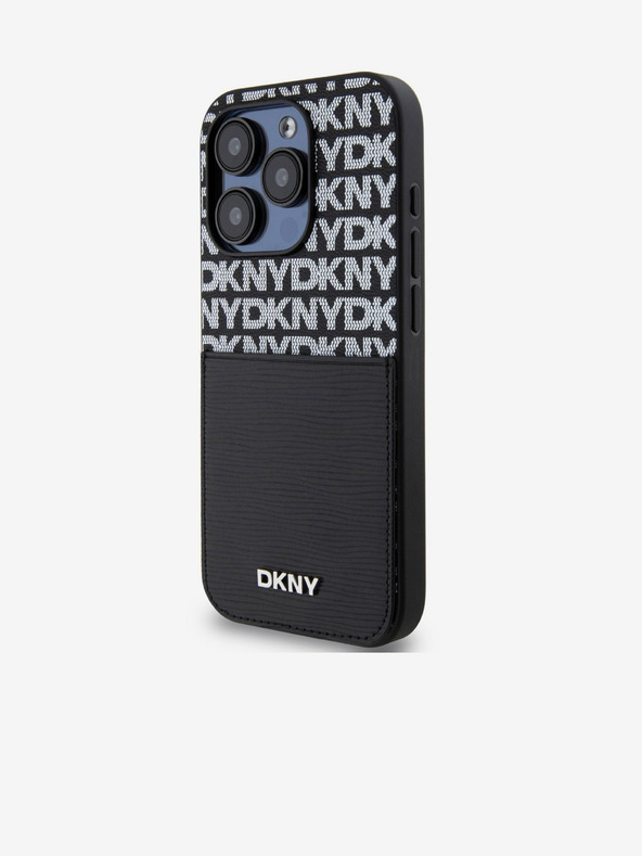 DKNY PU Leather Repeat Pattern Card Pocket Zadní Kryt pro iPhone 15 Pro Black DKNY