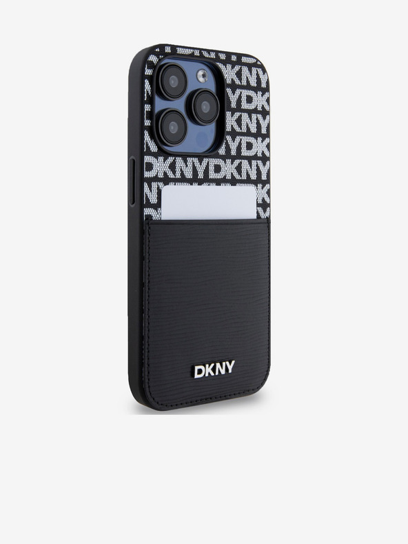 DKNY PU Leather Repeat Pattern Card Pocket Zadní Kryt pro iPhone 15 Pro Black DKNY
