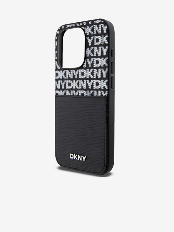 DKNY PU Leather Repeat Pattern Card Pocket Zadní Kryt pro iPhone 15 Pro Black DKNY