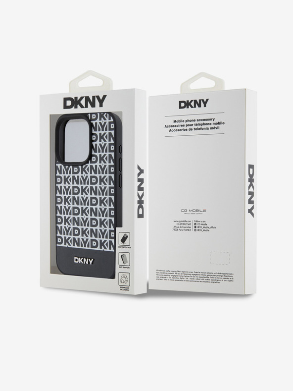 DKNY PU Leather Repeat Pattern Bottom Stripe MagSafe Zadní Kryt pro iPhone 13 Pro Max Black DKNY