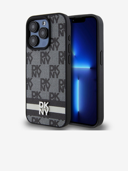 DKNY PU Leather Checkered Pattern and Stripe Zadní Kryt pro iPhone 13 Pro Max Black DKNY