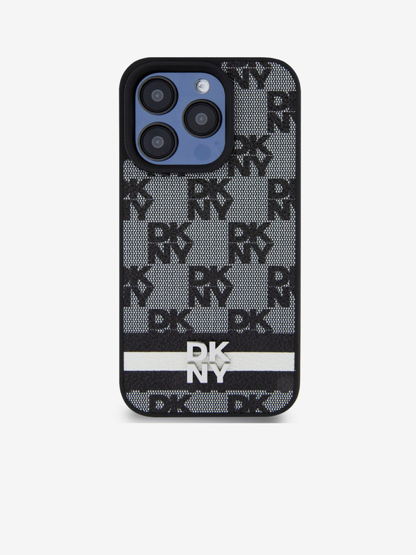 DKNY PU Leather Checkered Pattern and Stripe Zadní Kryt pro iPhone 13 Pro Max Black DKNY