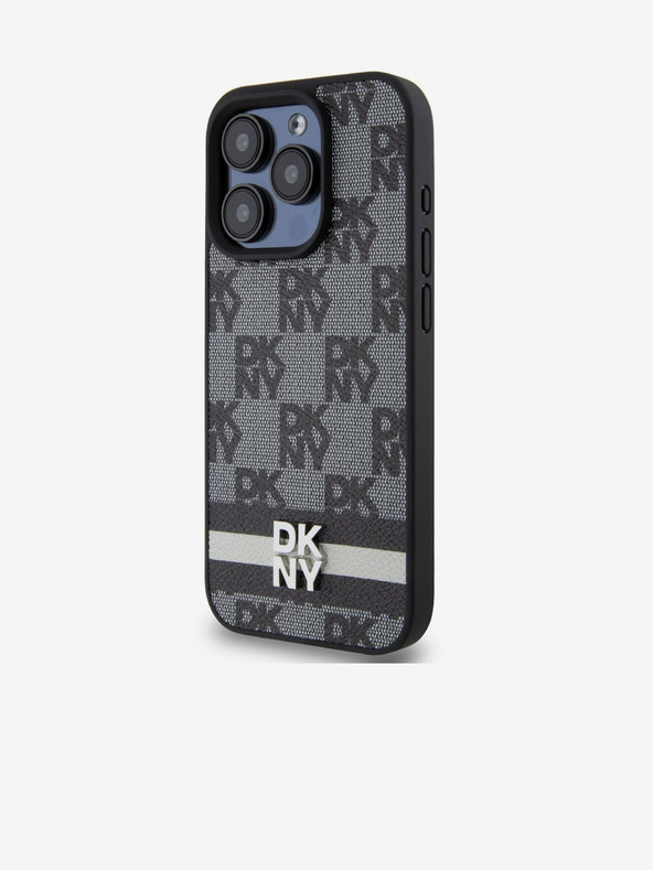 DKNY PU Leather Checkered Pattern and Stripe Zadní Kryt pro iPhone 13 Pro Max Black DKNY