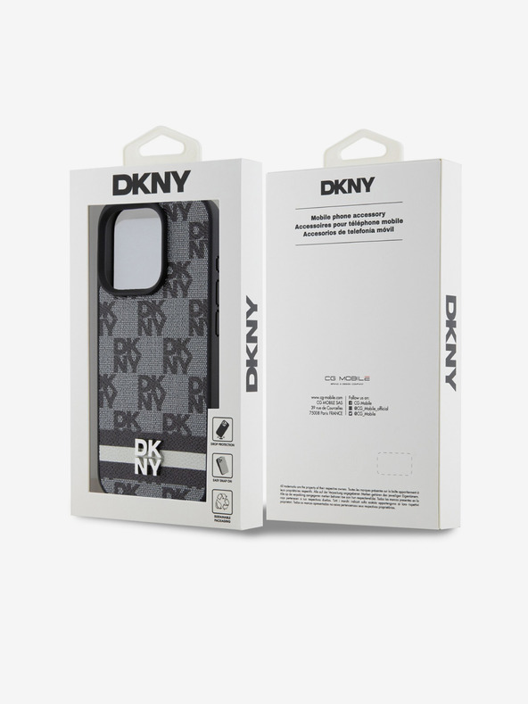 DKNY PU Leather Checkered Pattern and Stripe Zadní Kryt pro iPhone 13 Pro Max Black DKNY