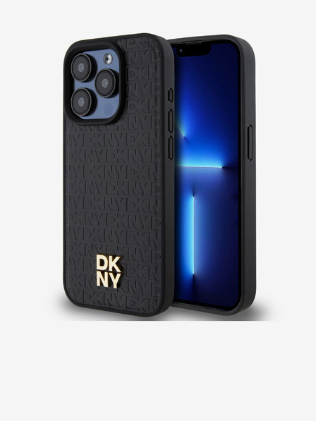 DKNY PU Leather Repeat Pattern Stack Logo Magsafe Zadní Kryt pro iPhone 14 Pro Max Black DKNY