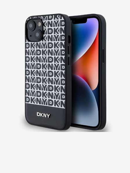DKNY PU Leather Repeat Pattern Bottom Stripe MagSafe Zadní Kryt pro iPhone 14 Black DKNY