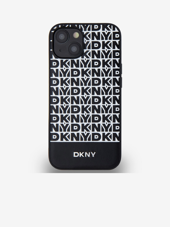 DKNY PU Leather Repeat Pattern Bottom Stripe MagSafe Zadní Kryt pro iPhone 14 Black DKNY