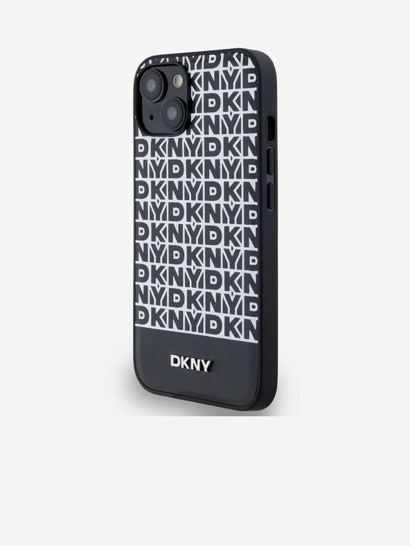 DKNY PU Leather Repeat Pattern Bottom Stripe MagSafe Zadní Kryt pro iPhone 14 Black DKNY