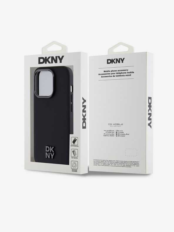 DKNY PU Leather Stack Logo Magsafe Zadní Kryt pro iPhone 15 Pro Black DKNY