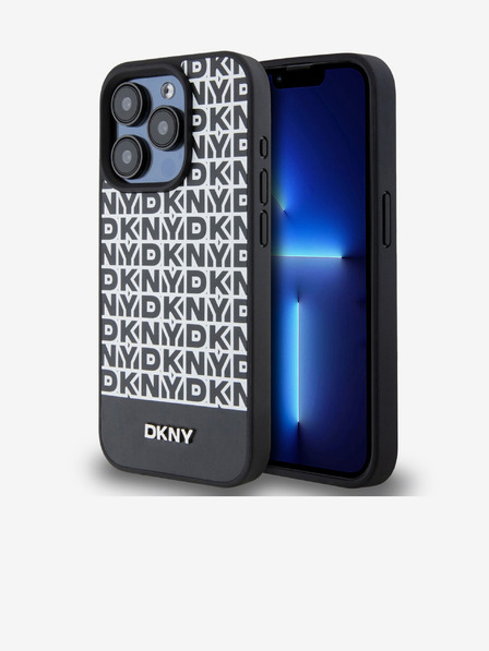 DKNY PU Leather Repeat Pattern Bottom Stripe MagSafe Zadní Kryt pro iPhone 15 Pro Black DKNY