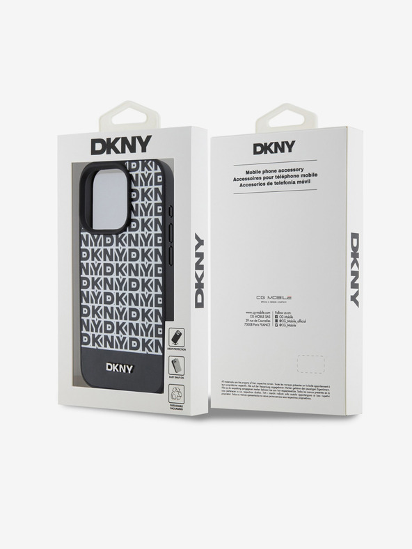 DKNY PU Leather Repeat Pattern Bottom Stripe MagSafe Zadní Kryt pro iPhone 15 Pro Black DKNY