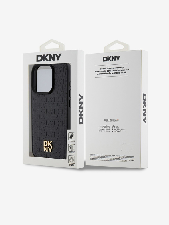 DKNY PU Leather Repeat Pattern Stack Logo Magsafe Zadní Kryt pro iPhone 15 Pro Black DKNY