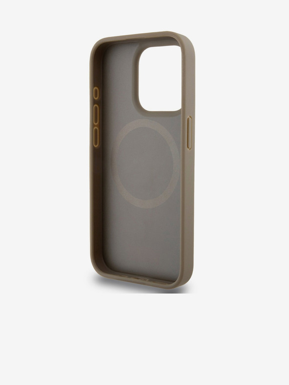 DKNY PU Leather Repeat Pattern Bottom Stripe MagSafe Zadní Kryt pro iPhone 15 Pro Brown DKNY