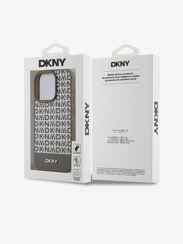 DKNY PU Leather Repeat Pattern Bottom Stripe MagSafe Zadní Kryt pro iPhone 15 Pro Brown DKNY