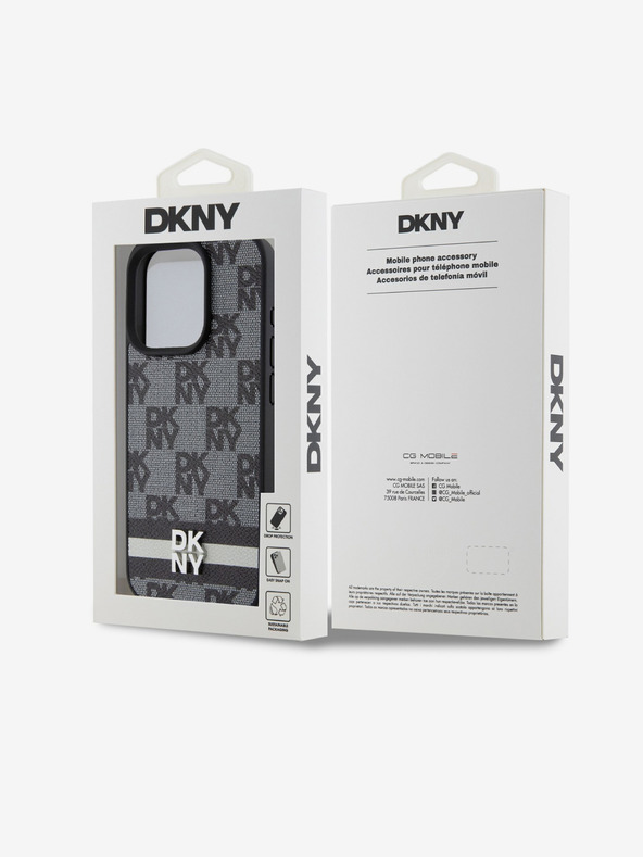 DKNY PU Leather Checkered Pattern and Stripe Zadní Kryt pro iPhone 14 Pro Black DKNY