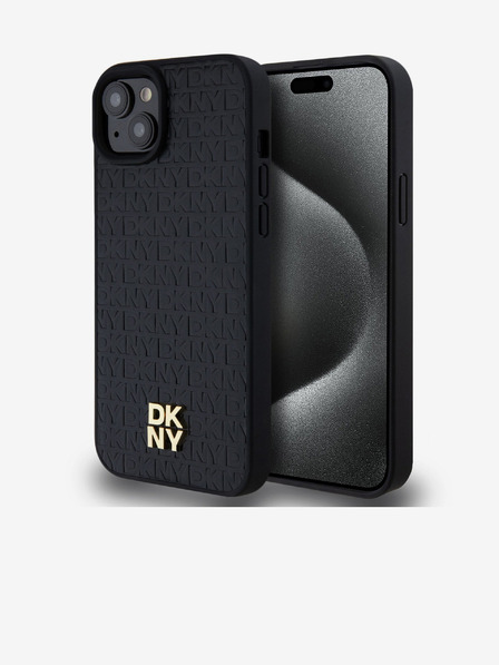 DKNY PU Leather Repeat Pattern Stack Logo Magsafe Zadní Kryt pro iPhone 15 Plus Black DKNY