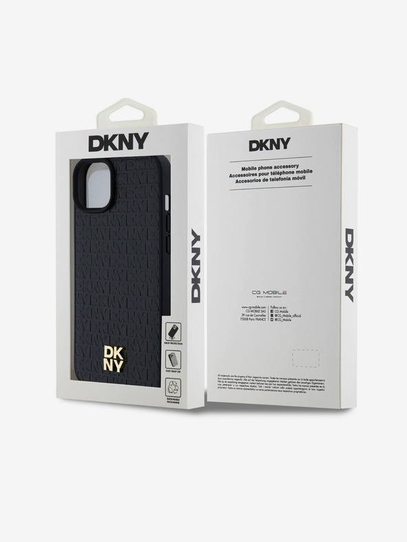 DKNY PU Leather Repeat Pattern Stack Logo Magsafe Zadní Kryt pro iPhone 15 Plus Black DKNY